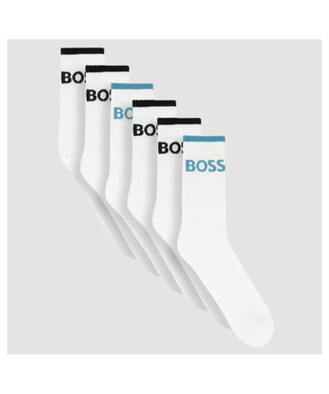 BOSS 6-Pack Ribbed Quarter Socks in Cotton Blend with Logo Stripes