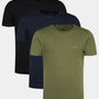 Boss 3 Pack Regular Fit Cotton T-Shirts Logo Embroidered - Black/Blue/Green