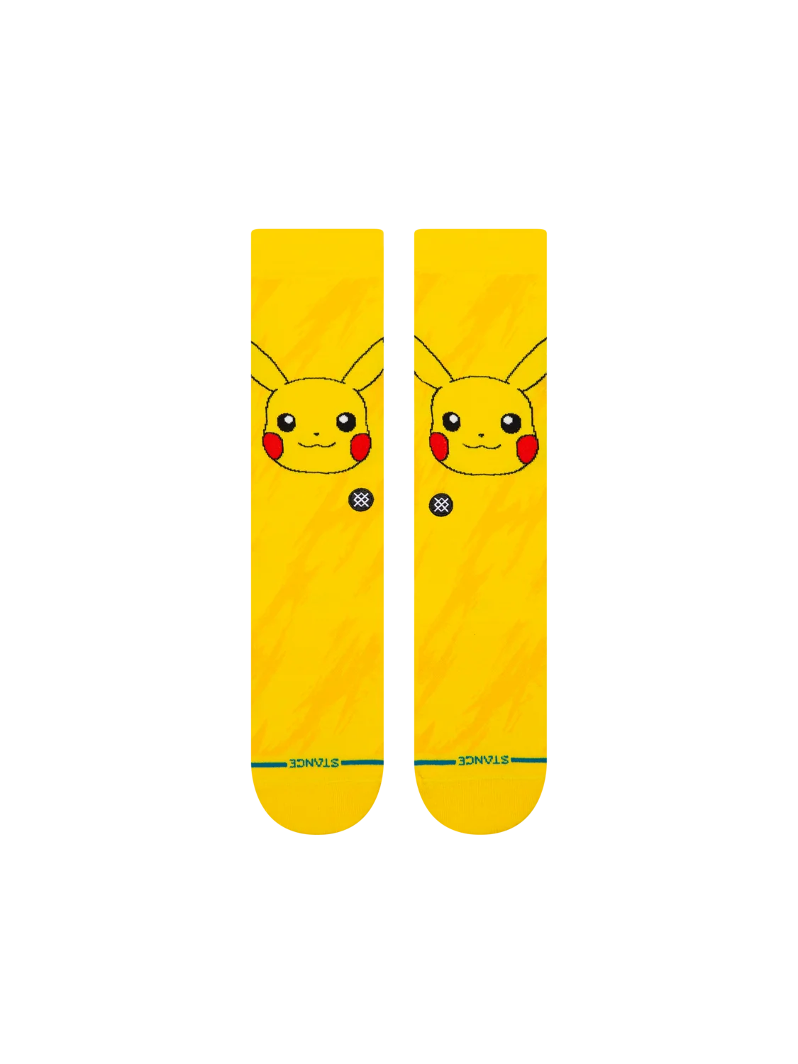 Stance Pikachu Bolt yellow crew socks – flat front view with Pikachu character artwork
