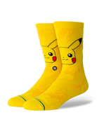 Stance Pikachu Bolt yellow crew socks with Pikachu face and red cheeks – angled product view