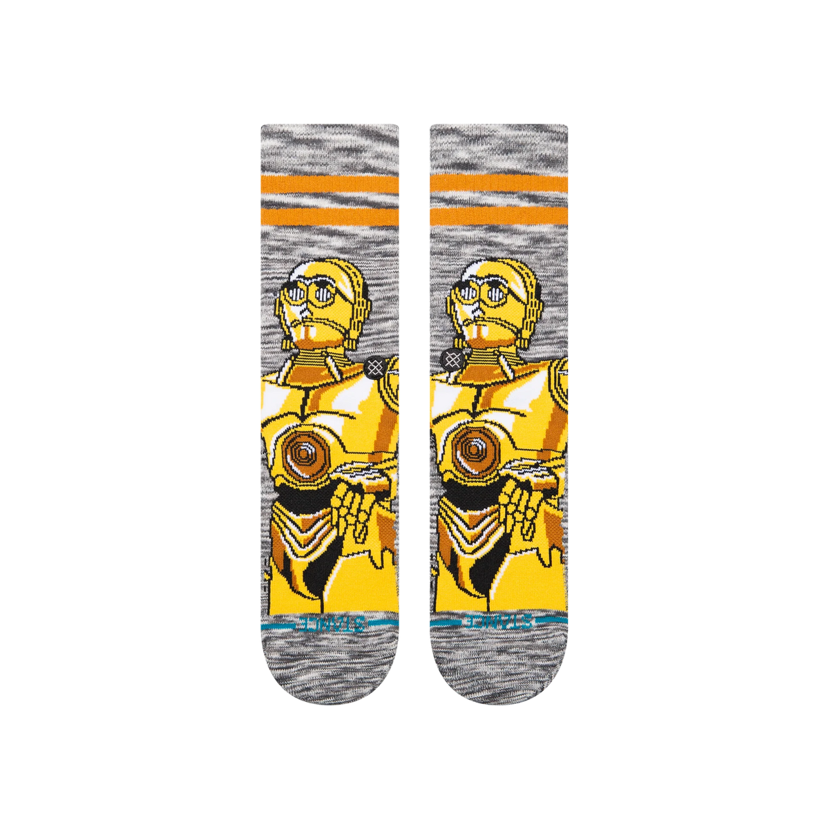 Stance C-3PO gold crew socks flat front showing Star Wars droid design