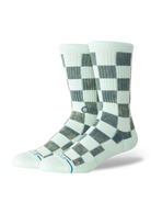Stance Dance Floor Dusty Aqua checkerboard crew socks – angled view