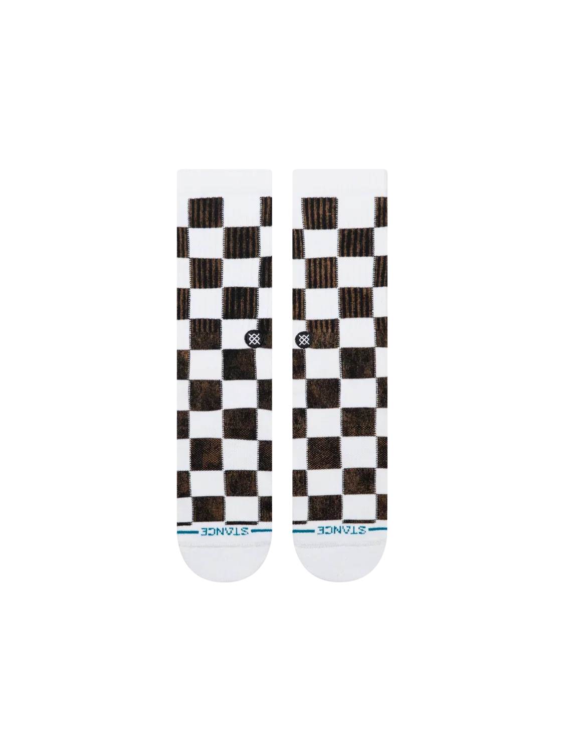 Stance Dance Floor White checkerboard crew socks – flat front view