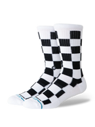 Stance Dance Floor White black checkerboard crew socks – angled view
