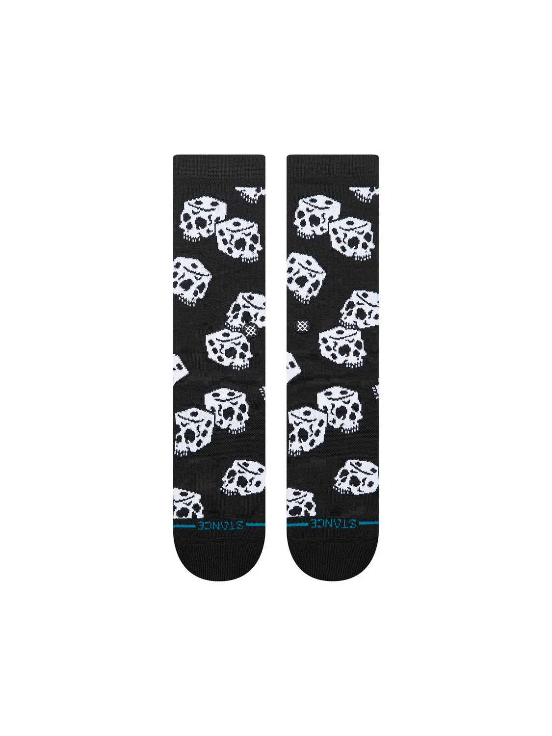 Stance Die Up black socks flat front view white skull dice graphics