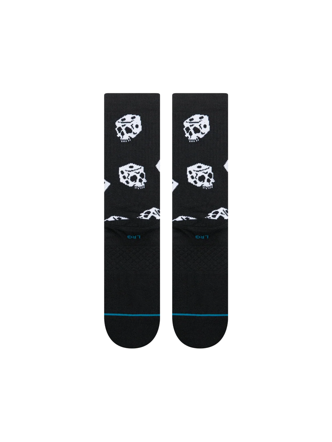 Stance Die Up crew socks black reverse view repeating skull dice pattern