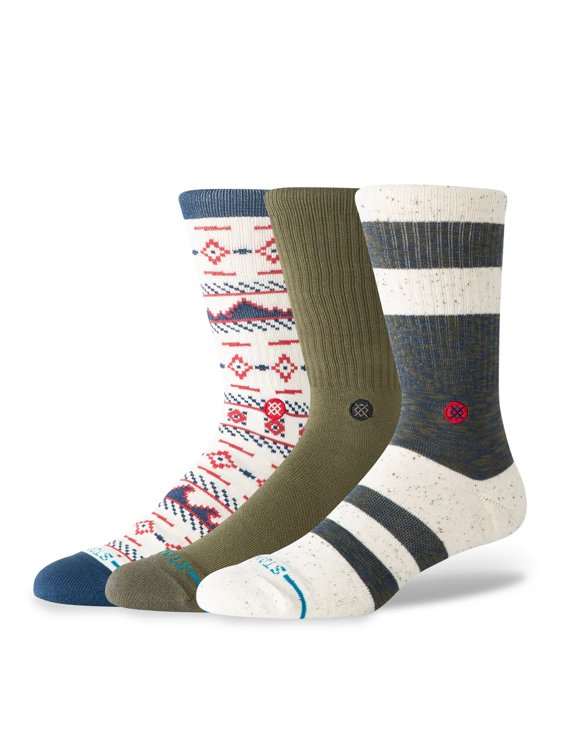Stance Marine Layer 3-pack navy socks – flat view showing all three distinct pairs