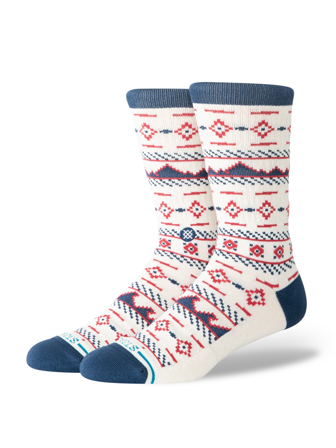 Stance Rising Tide Cream crew socks Santa graphic – angled view