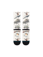 Stance San O Claus cream crew socks rear view showing seaside Santa, palm trees and sleigh