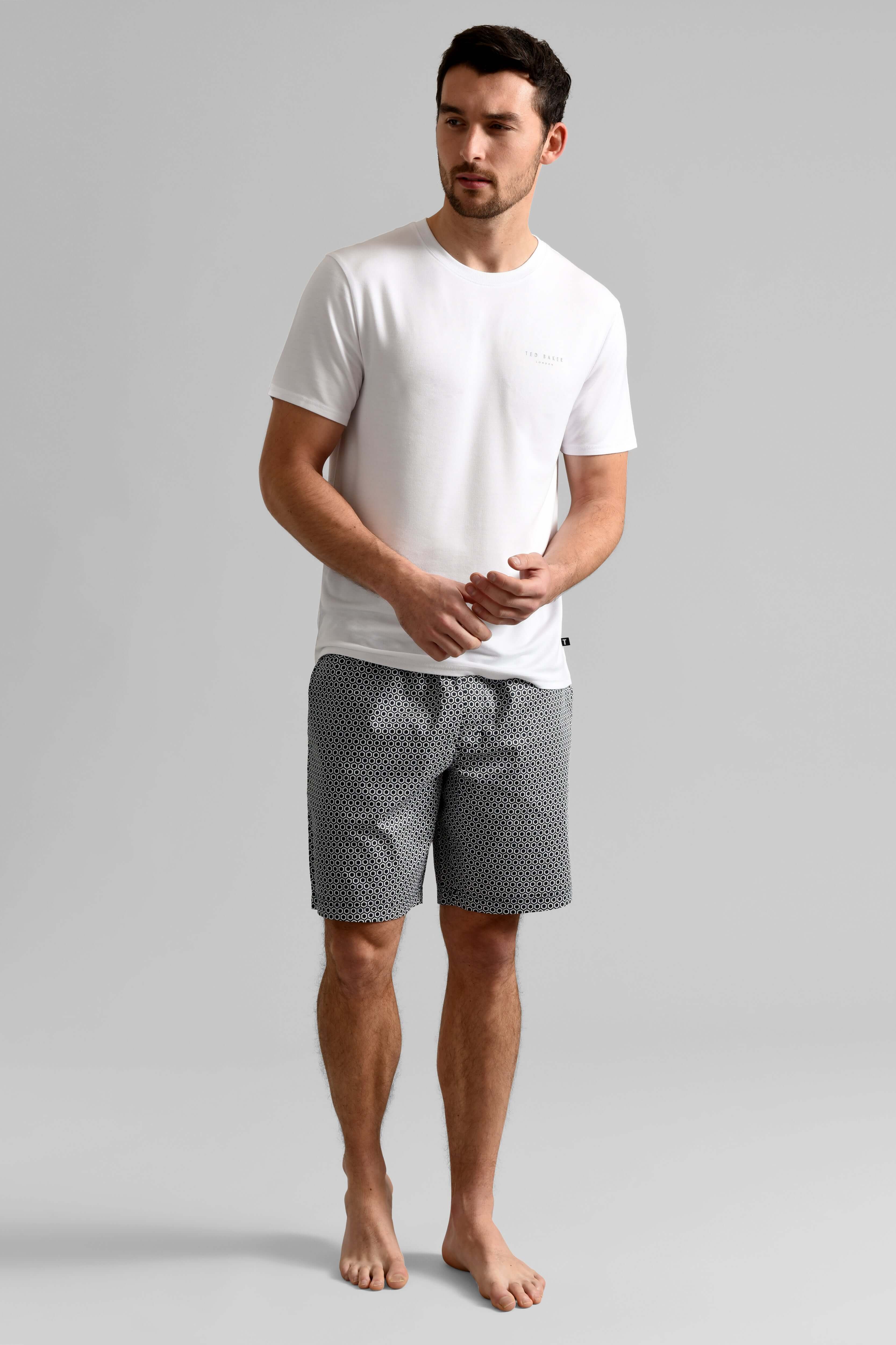 Ted Baker Mens White T-Shirt & Printed Shorts Lounge Set Lounge Set - Modal