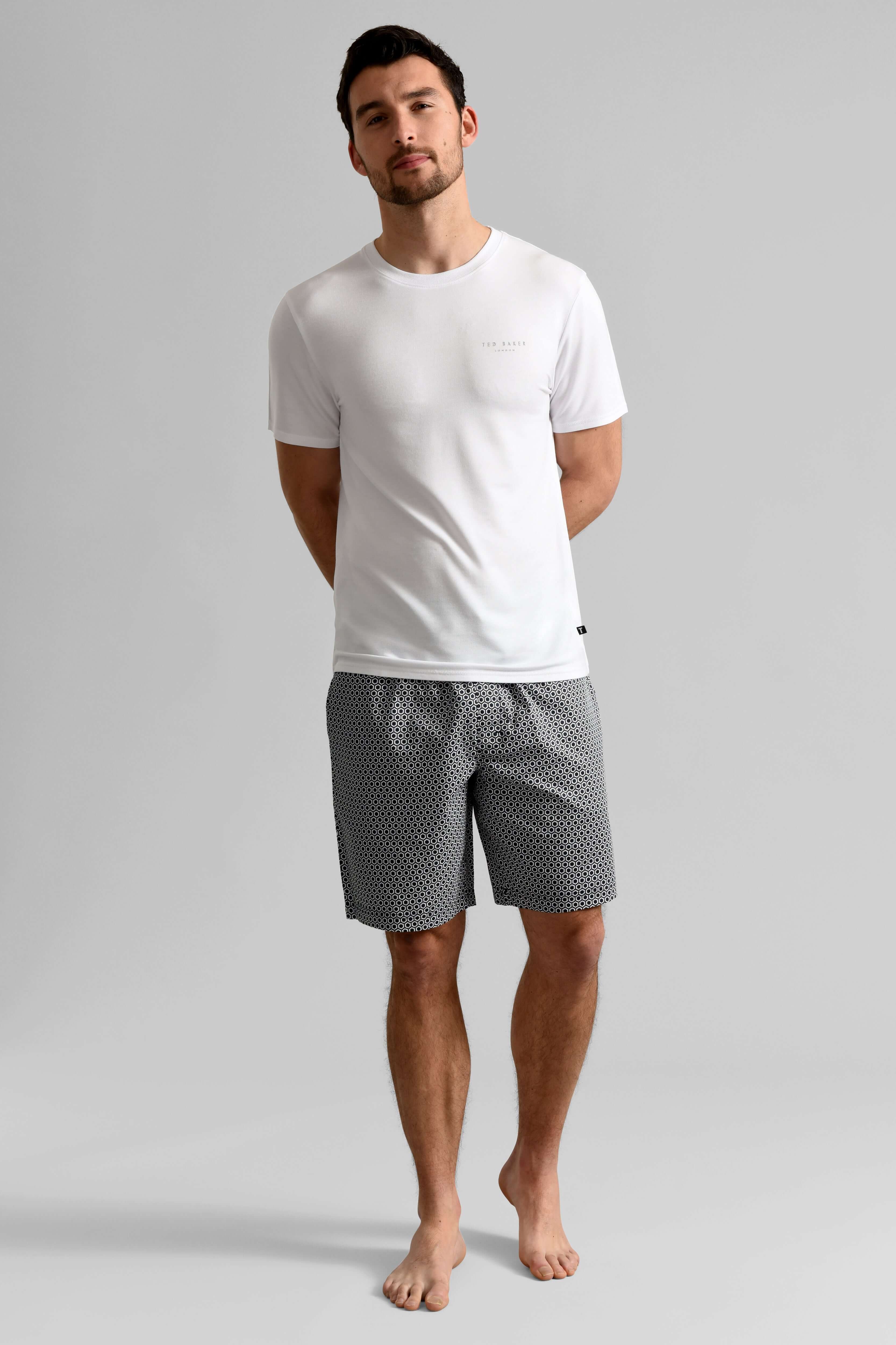 Ted Baker Mens White T-Shirt & Printed Shorts Lounge Set Lounge Set - Modal