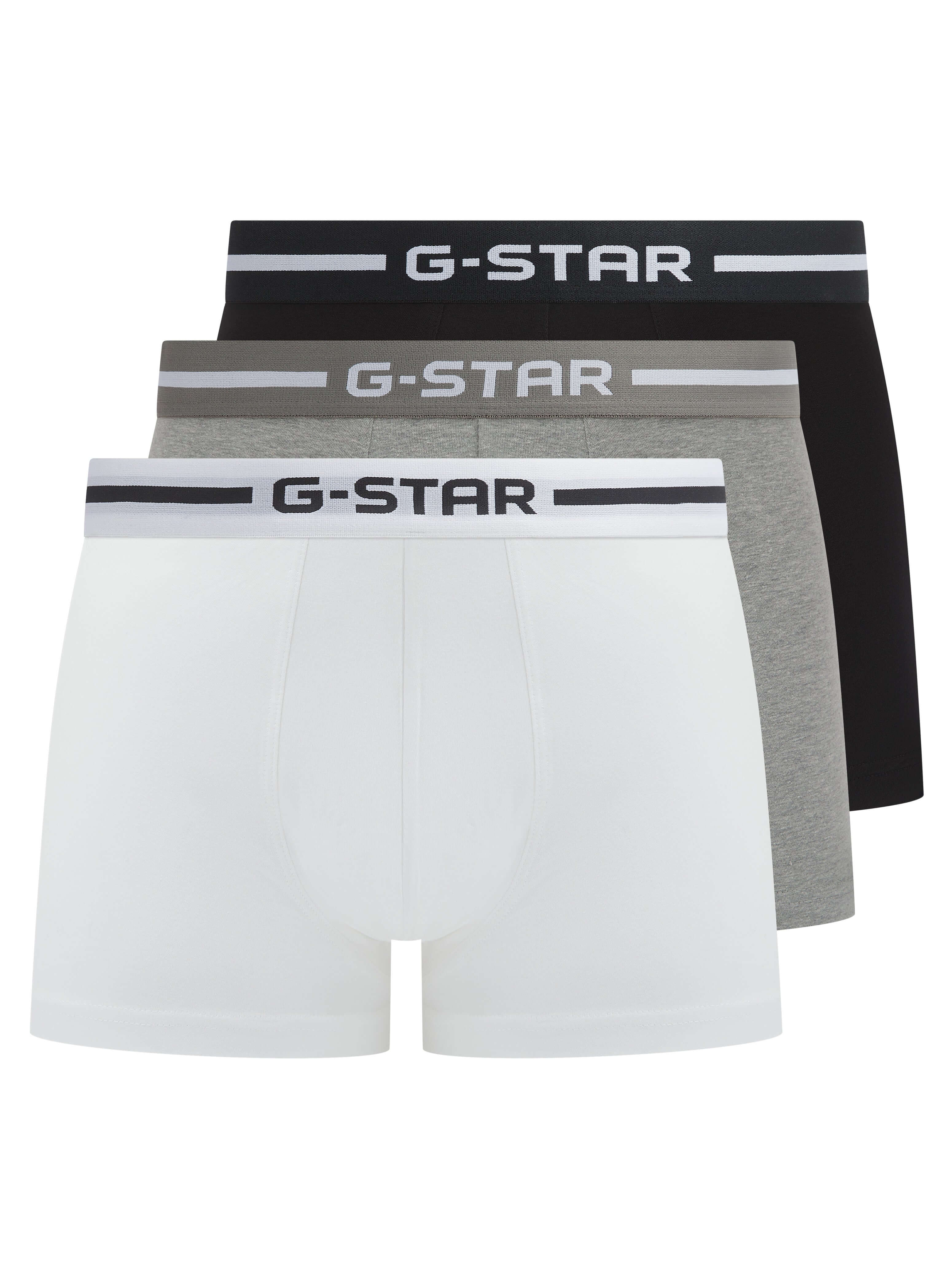 G-Star Men’s 3 Pack Cotton Stretch Trunks – Black, Grey, White