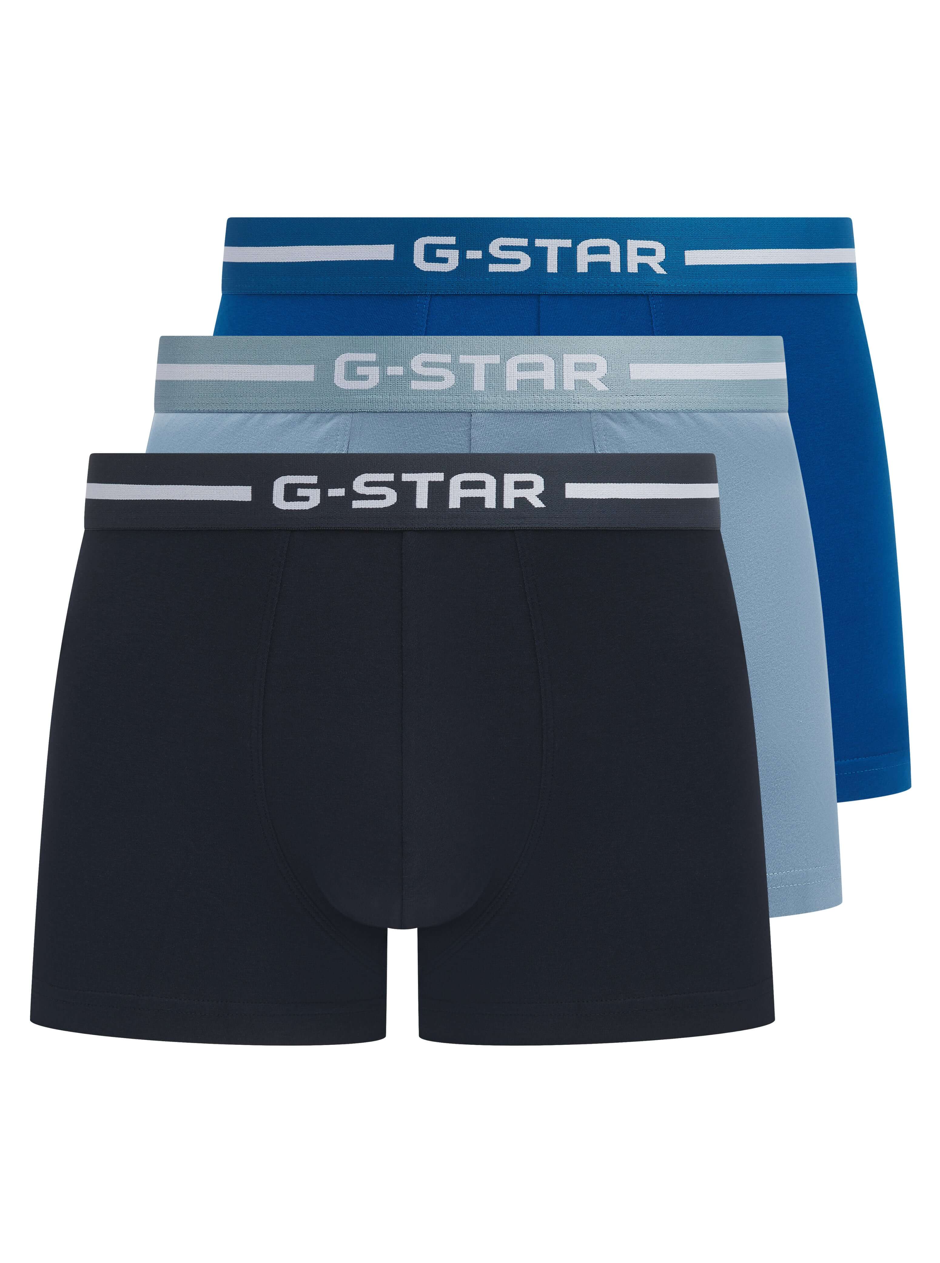 G-Star Men’s 3 Pack Cotton Stretch Trunks – Navy, Denim, Blue | Acre