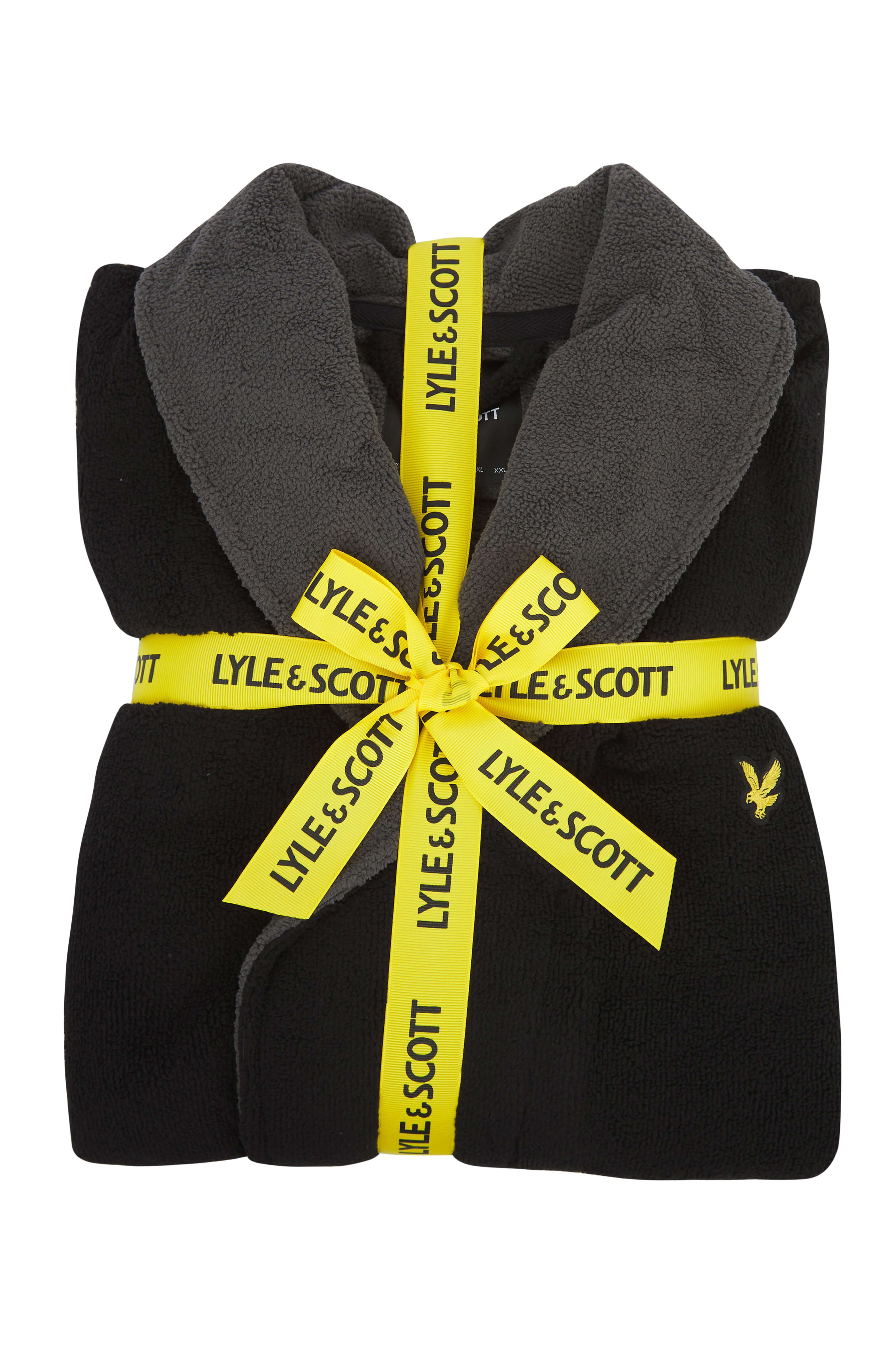 Lyle & Scott Adrian Bath Robe – Contrast Collar & Belt in Black