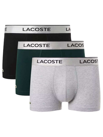 Lacoste 3-pack Silver Waist Trunks - Black / Green / Grey