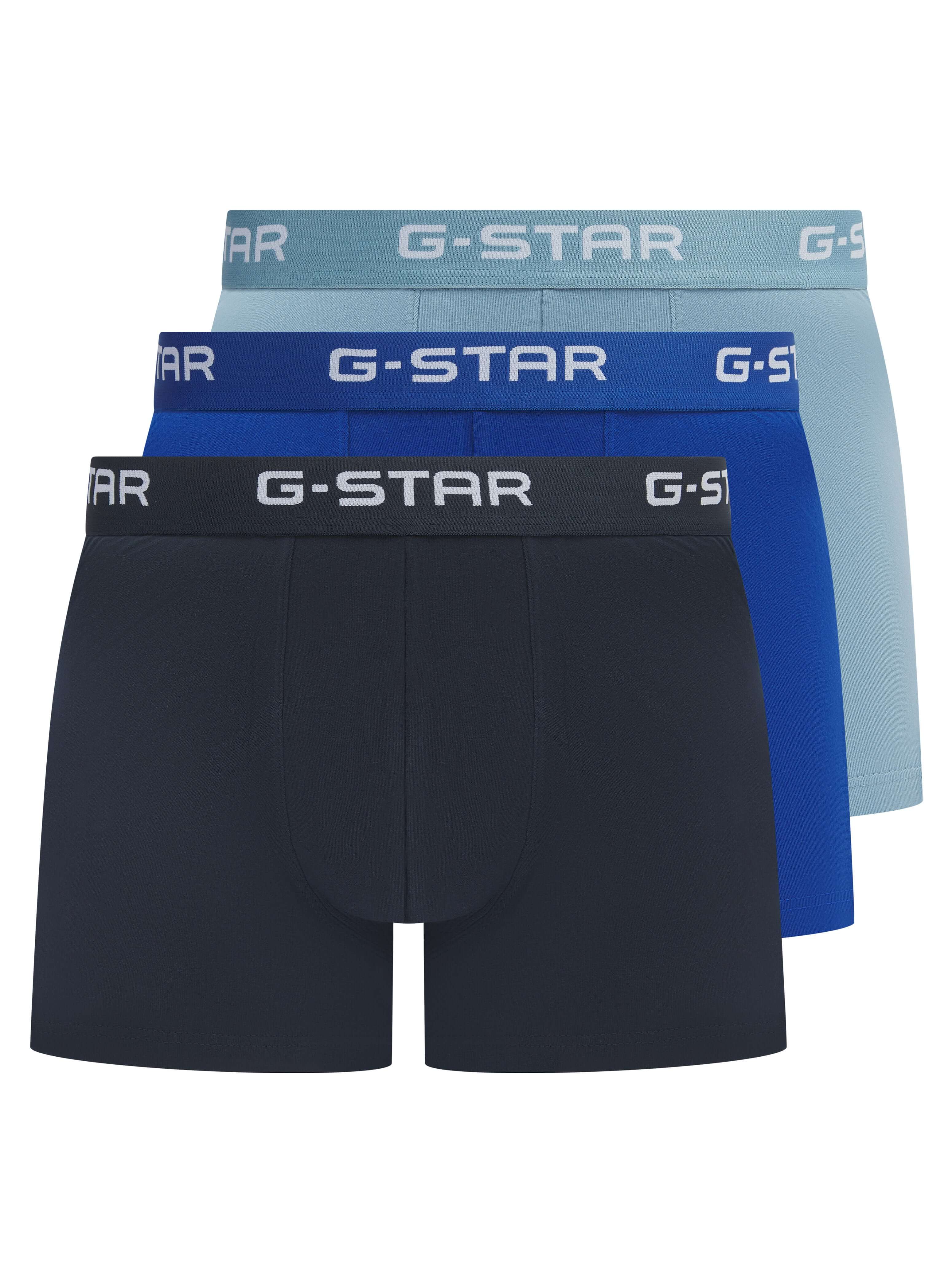G-Star Men’s 3 Pack Cotton Stretch Trunks – Denim / Blue / Navy