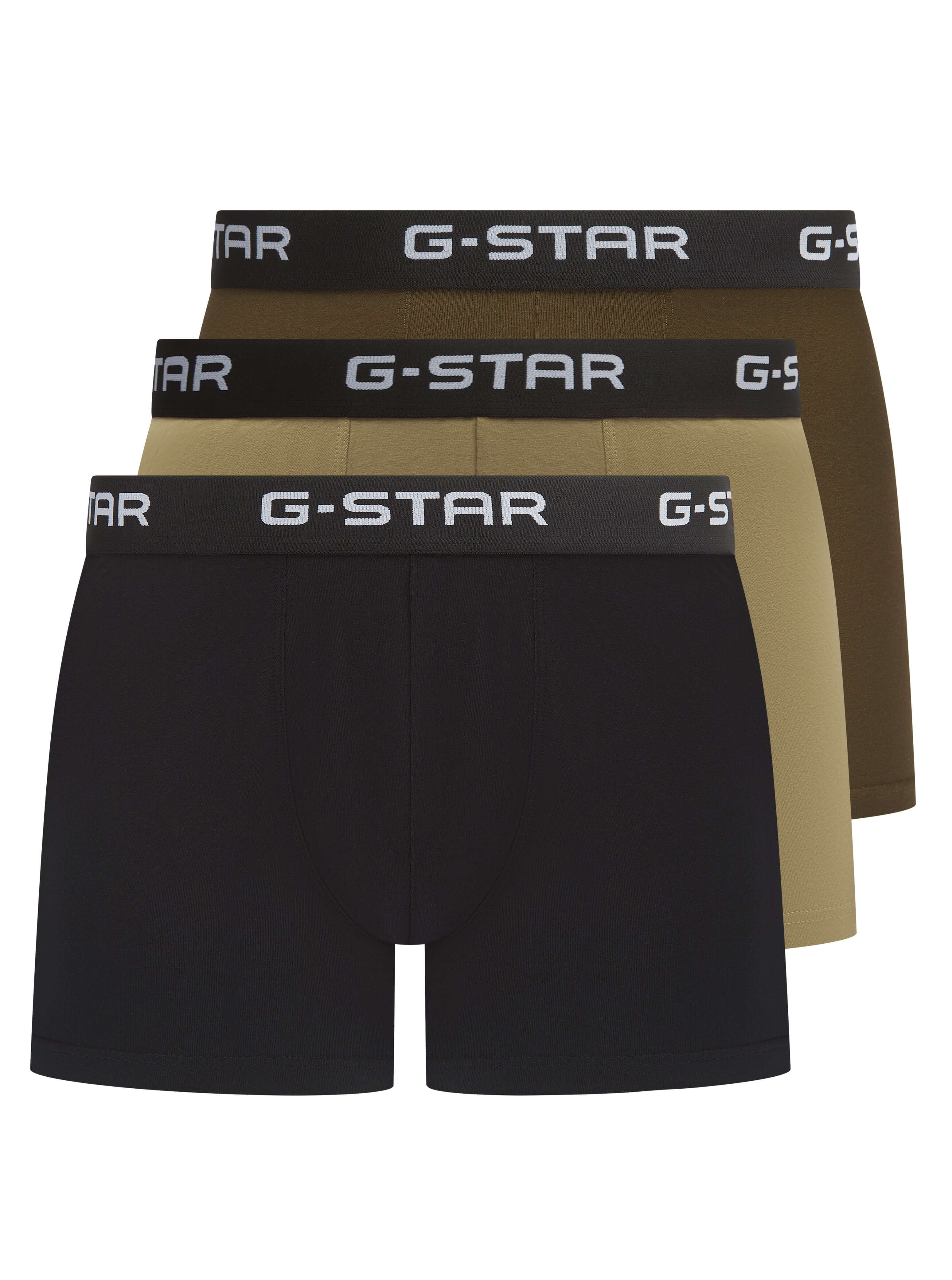 G-Star Men’s 3 Pack Cotton Stretch Trunks – Green / Olive / Black