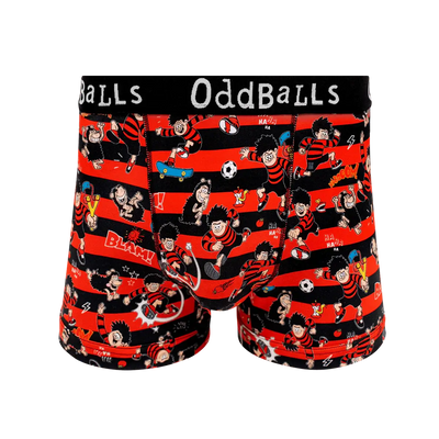 Beano x OddBalls Men’s Stretch Cotton Boxer Shorts – Black & Red Stripes
