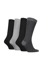 Set of four pairs of black and gray socks on a white background