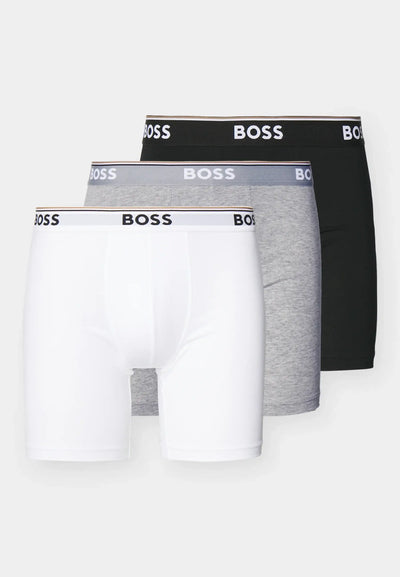 BOSS Men's Long Boxer Briefs - 3 Pack (Black / White / Grey )