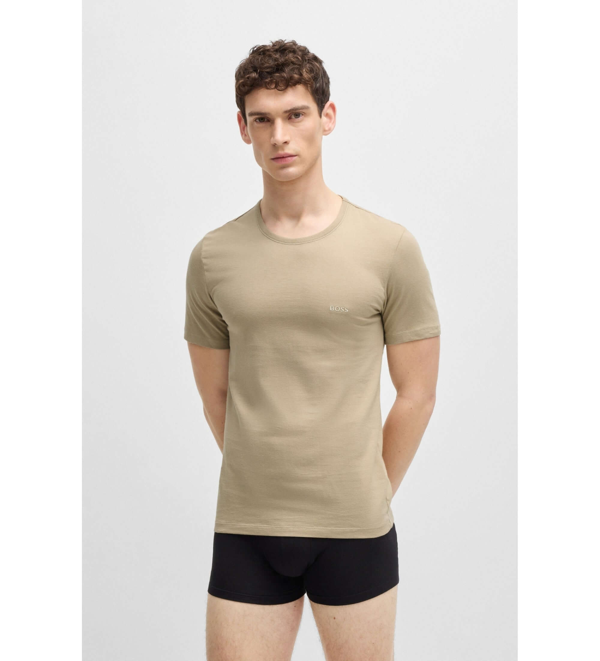 Boss 3 Pack Cotton Underwear T-Shirts With Logo Embroidered - Beige/Black/White