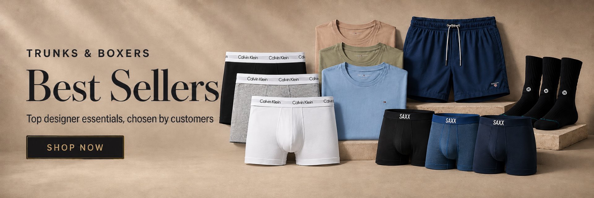 Best sellers designer underwear, boxer briefs, socks and T-shirts from top premium brands.