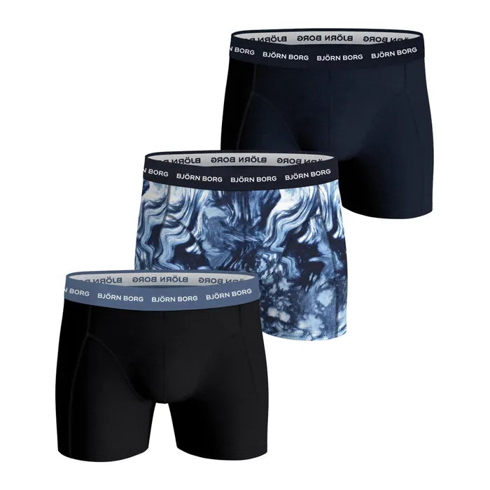 Björn Borg 3 Pack Cotton Stretch Boxers - Blue/Blue Print