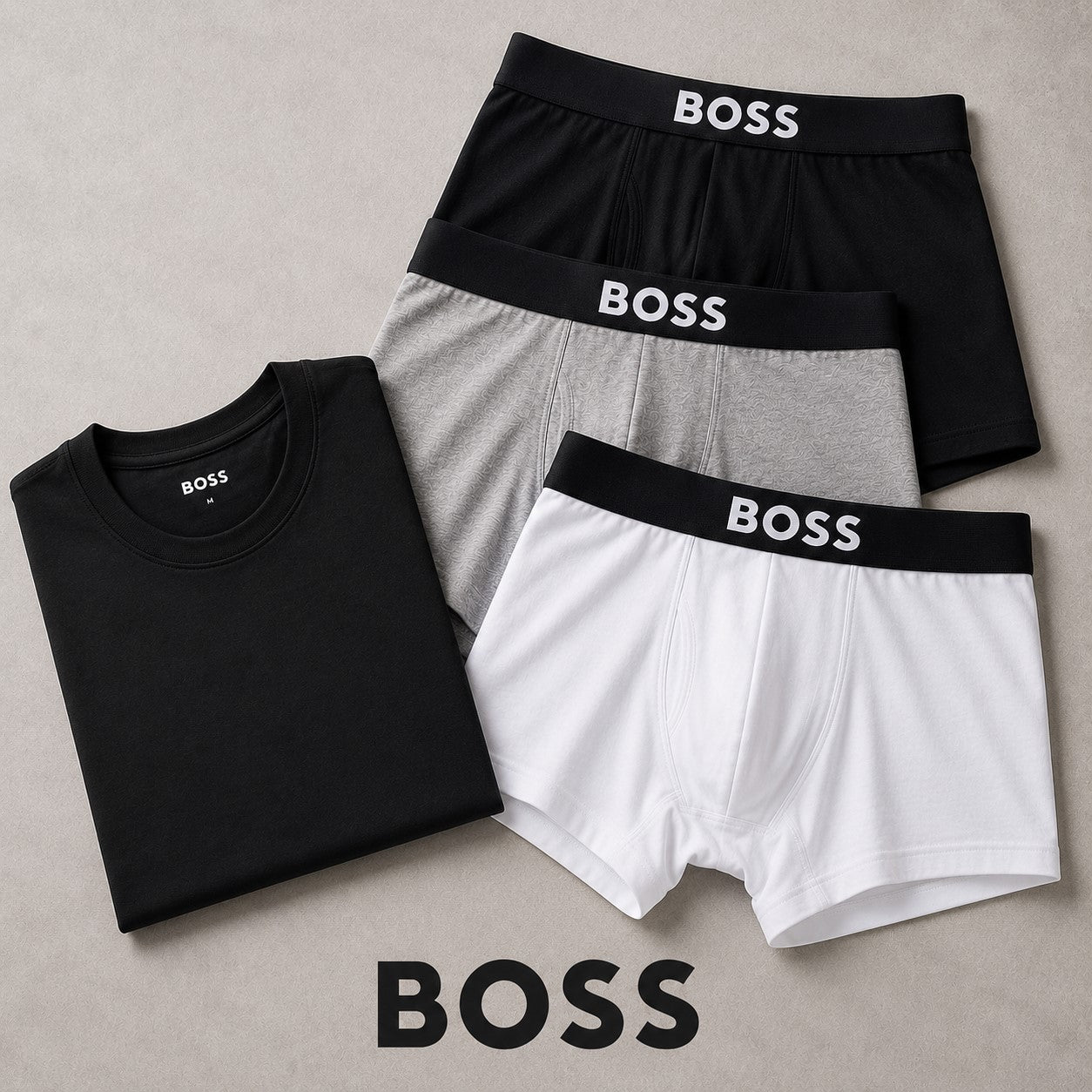 BOSS men’s underwear, boxers, trunks, briefs, T-shirts and socks, including signature BOSS waistbands, premium cotton comfort and everyday multipack essentials.