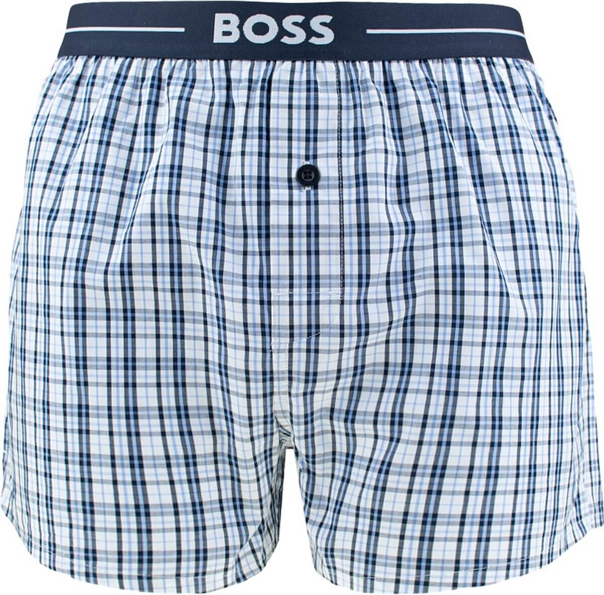 Boss 3 Pack Woven Boxers / Pyjama Shorts in Cotton Poplin - Blue Checks