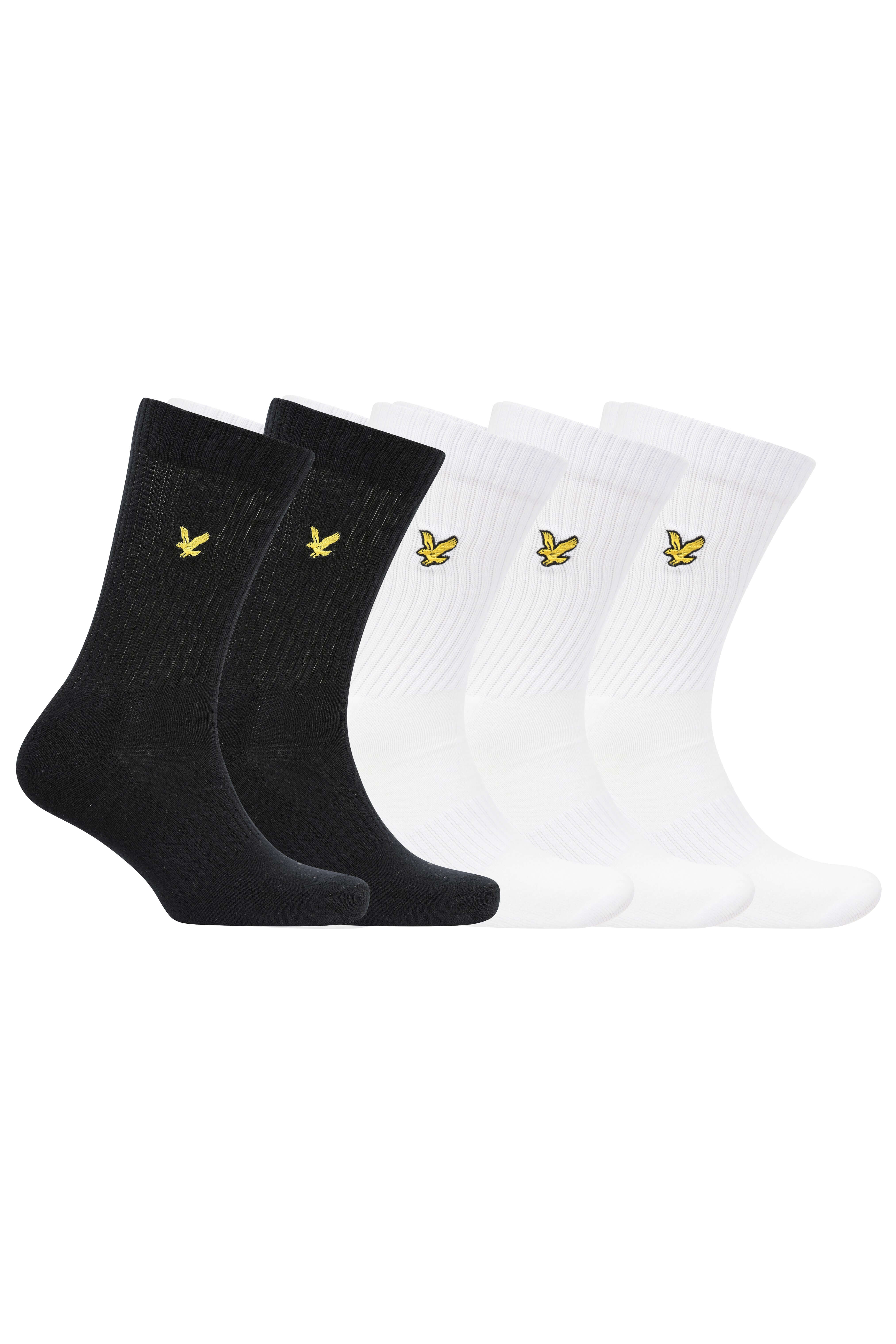 Lyle & Scott Men's 5 Pack Camdyn Sport Socks – Soft Cotton Blend, Black / White