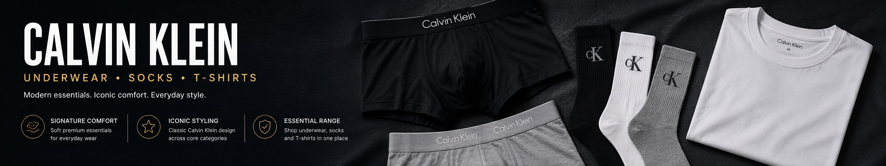 Shop Calvin Klein men’s underwear socks and T-shirts