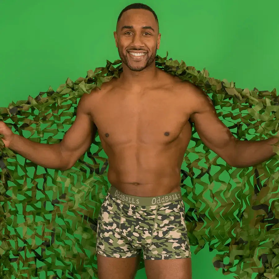 OddBalls Commando Men’s Cotton Boxer Shorts – Camo Print Underwear