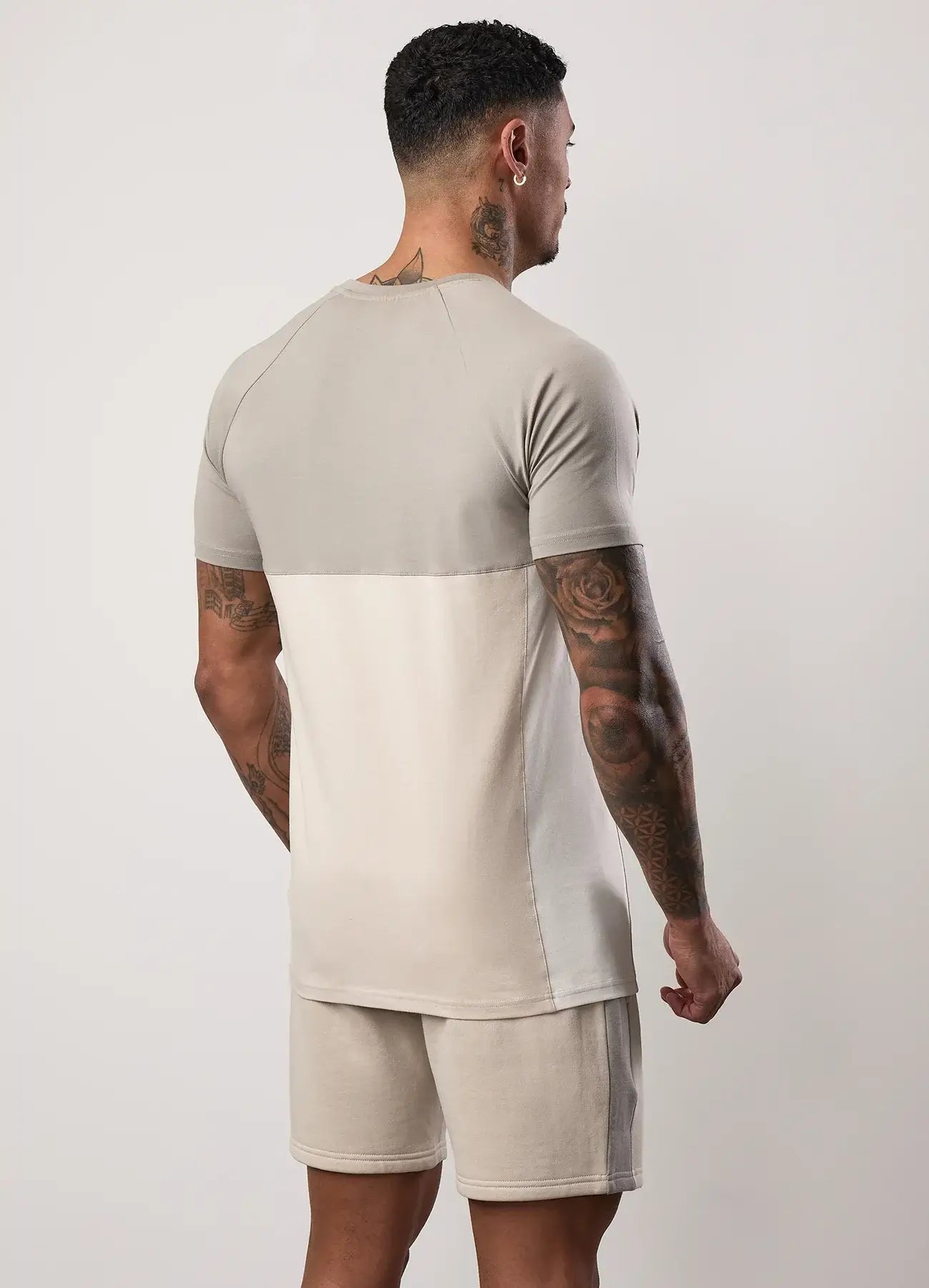 Gym King Contrast Panel Tee - Light Stone/Taupe/White, T-Shirt