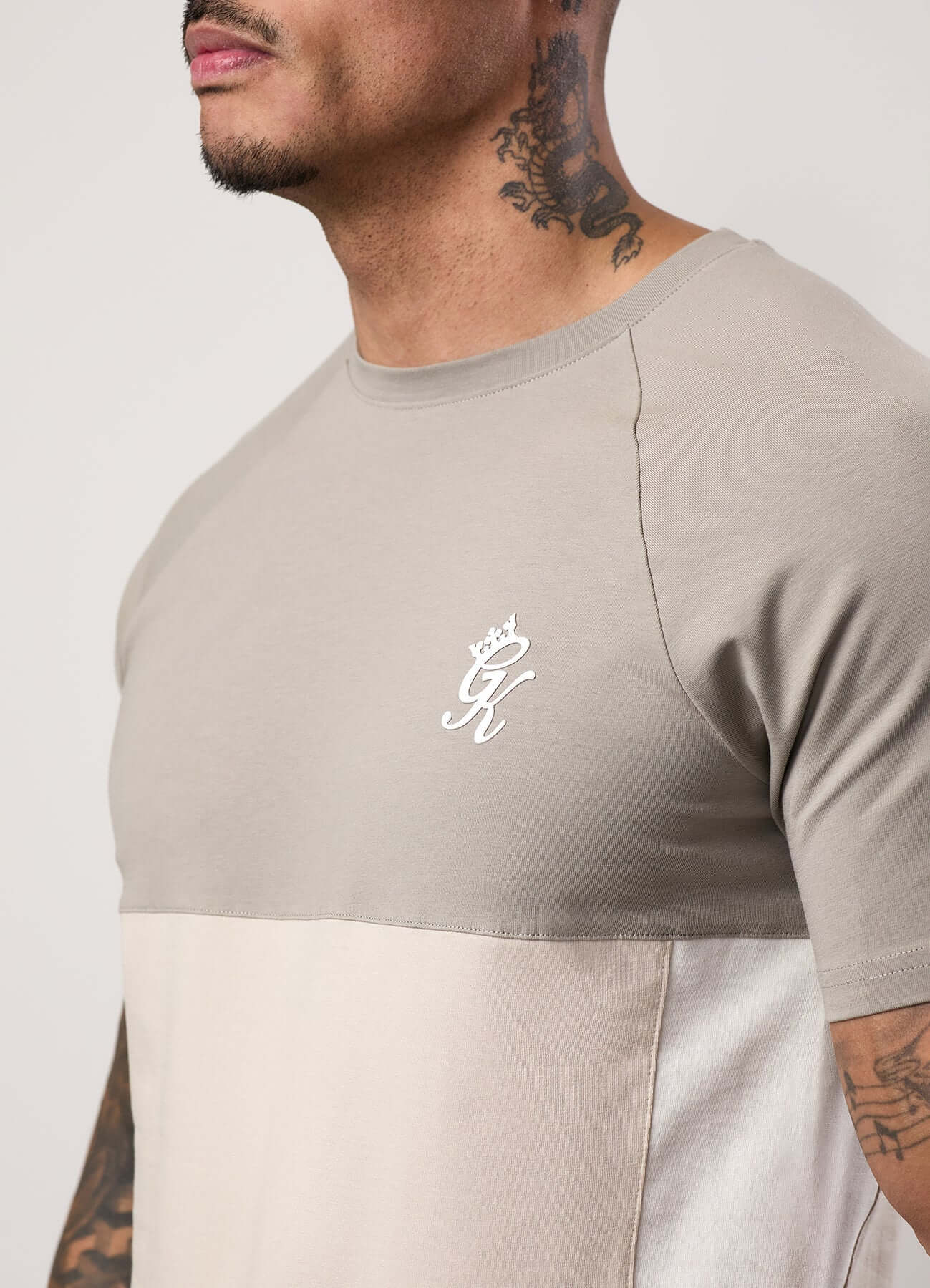 Gym King Contrast Panel Tee - Light Stone/Taupe/White, T-Shirt