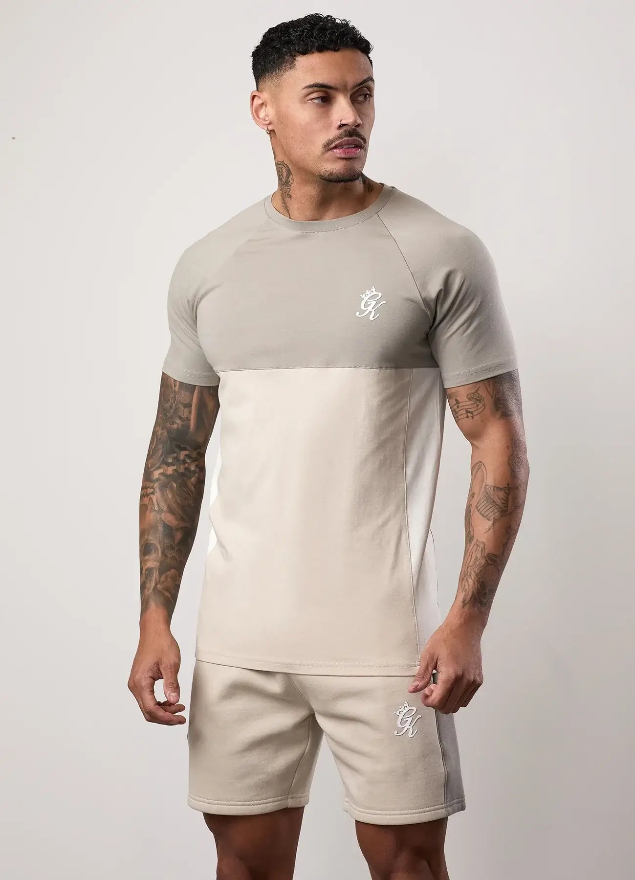 Gym King Contrast Panel Tee - Light Stone/Taupe/White, T-Shirt