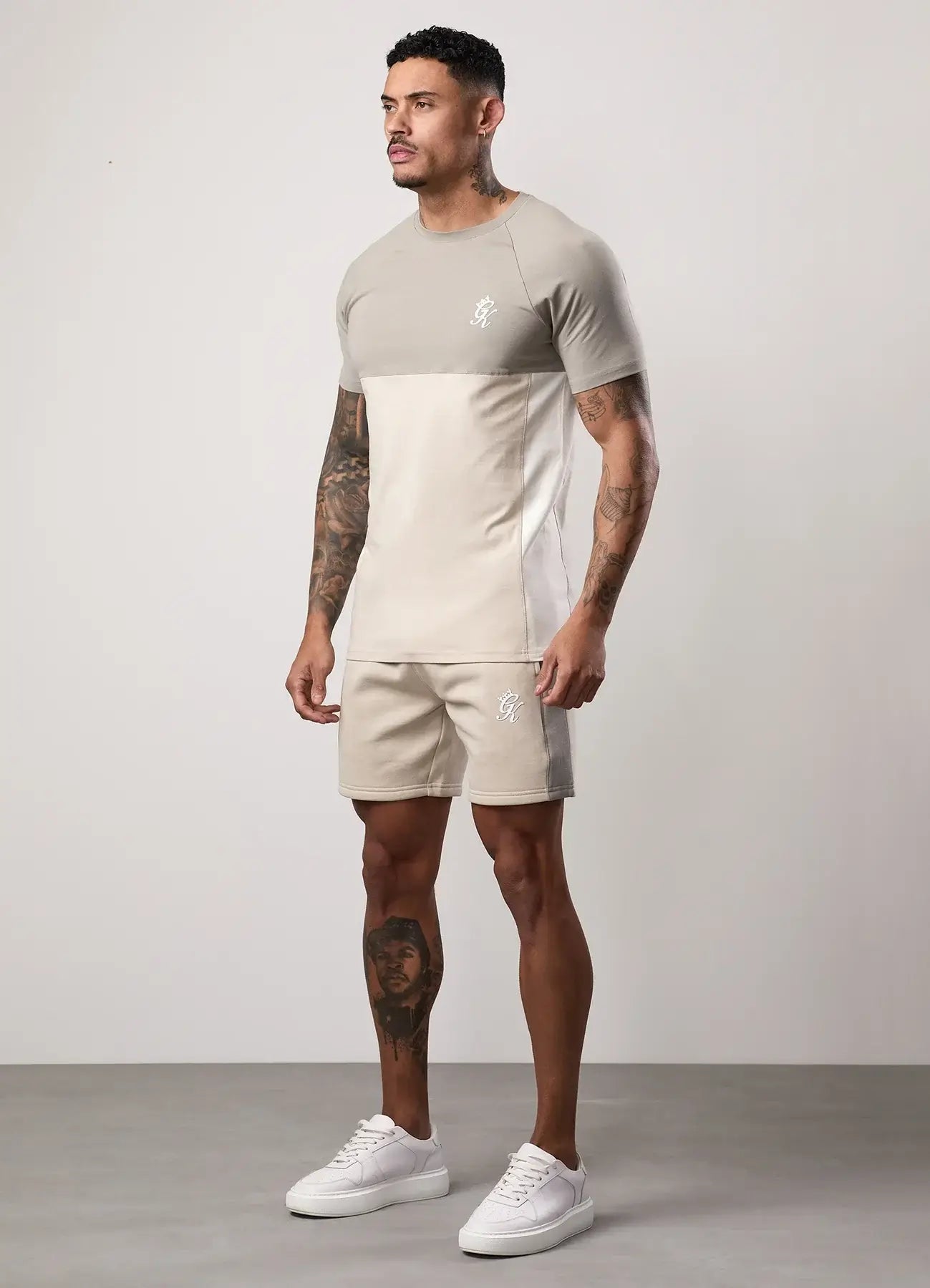 Gym King Contrast Panel Tee - Light Stone/Taupe/White, T-Shirt