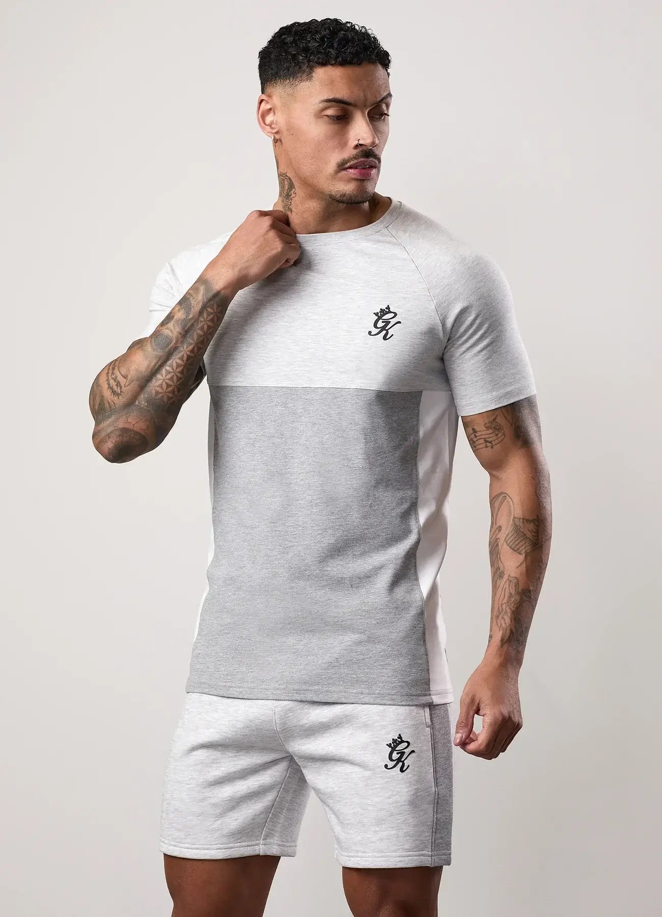 Gym King Contrast Panel Tee - Snow Marl/Light Grey/White, T-Shirt