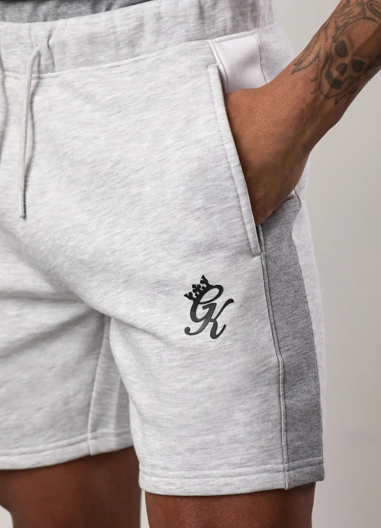 Gym King Contrast Panel Fleece Shorts - Snow Marl/Light Grey/White