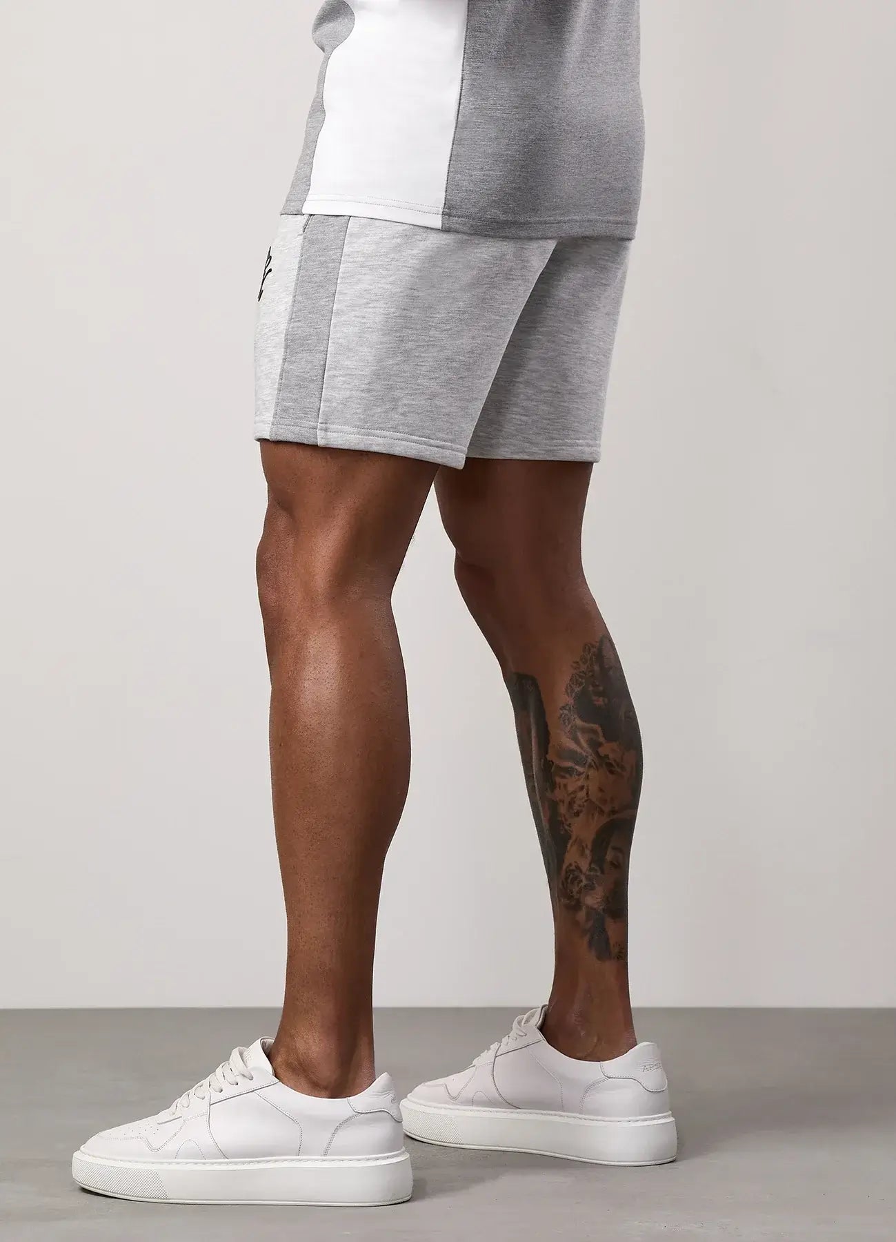Gym King Contrast Panel Fleece Shorts - Snow Marl/Light Grey/White