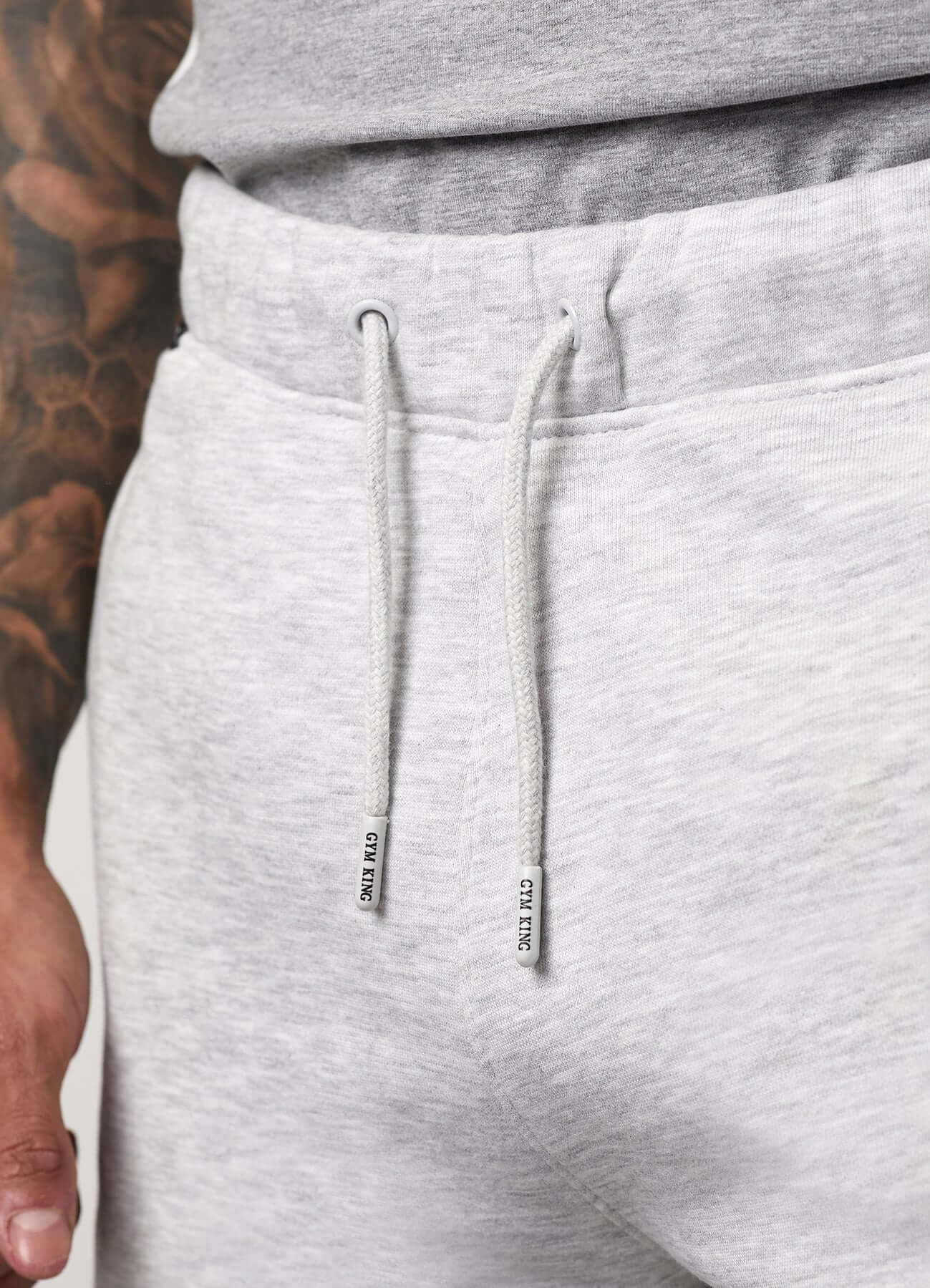 Gym King Contrast Panel Fleece Shorts - Snow Marl/Light Grey/White
