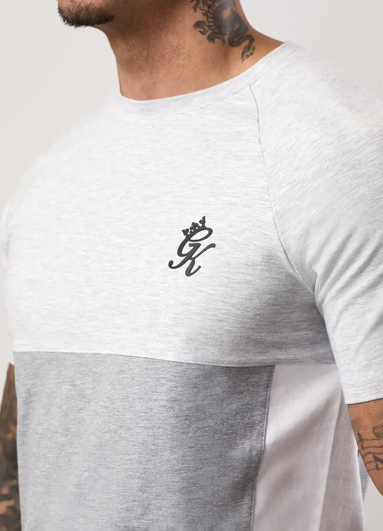 Gym King Contrast Panel Tee - Snow Marl/Light Grey/White, T-Shirt