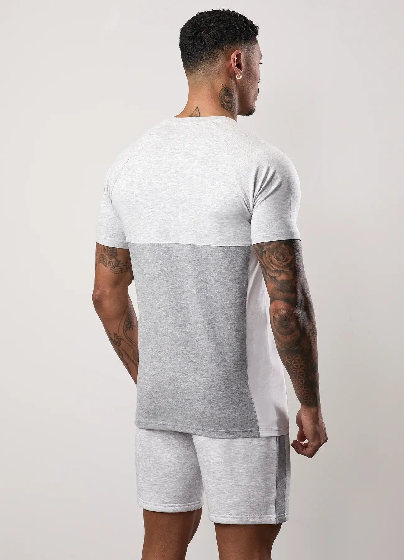 Gym King Contrast Panel Tee - Snow Marl/Light Grey/White, T-Shirt