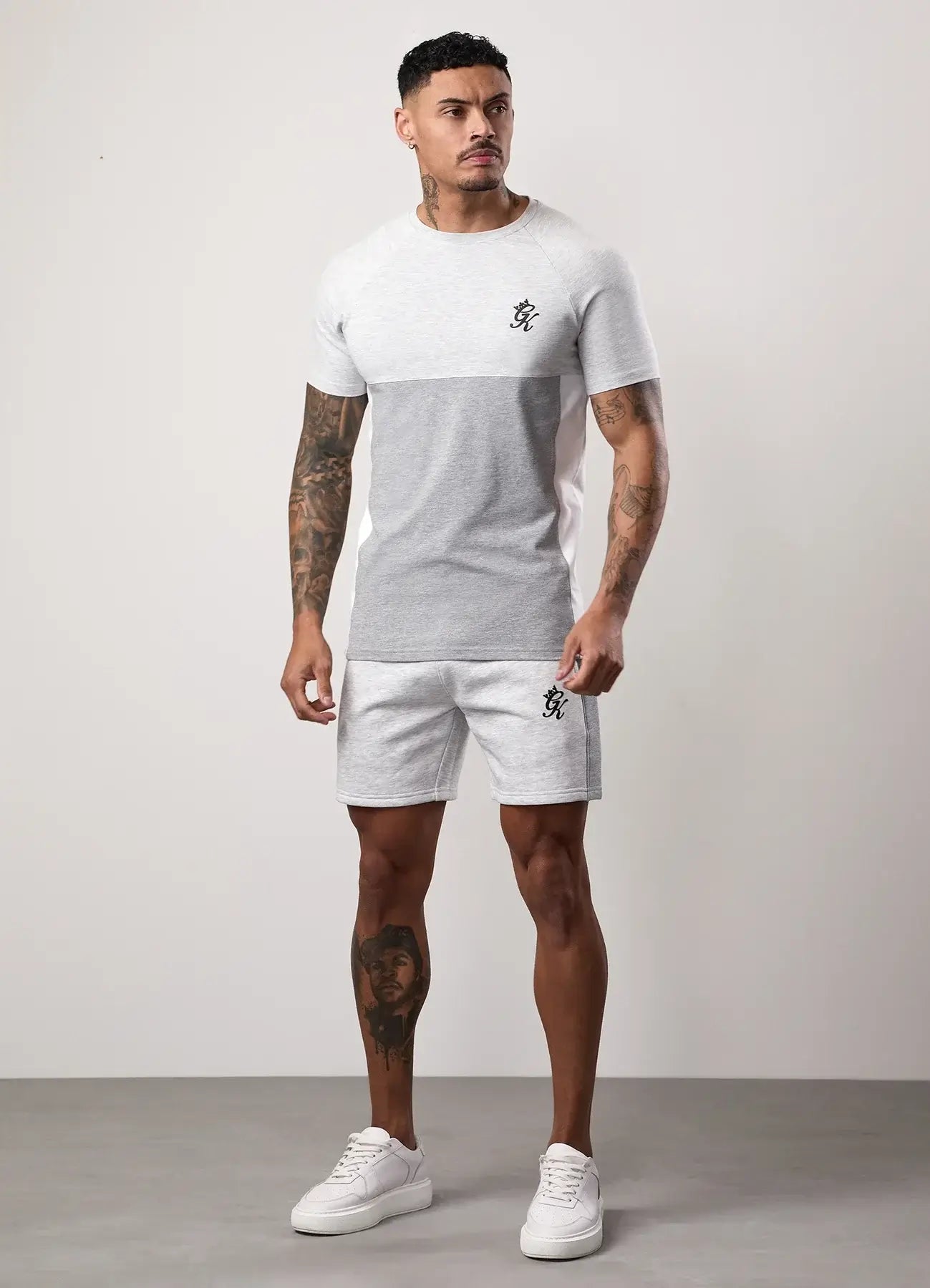 Gym King Contrast Panel Tee - Snow Marl/Light Grey/White, T-Shirt
