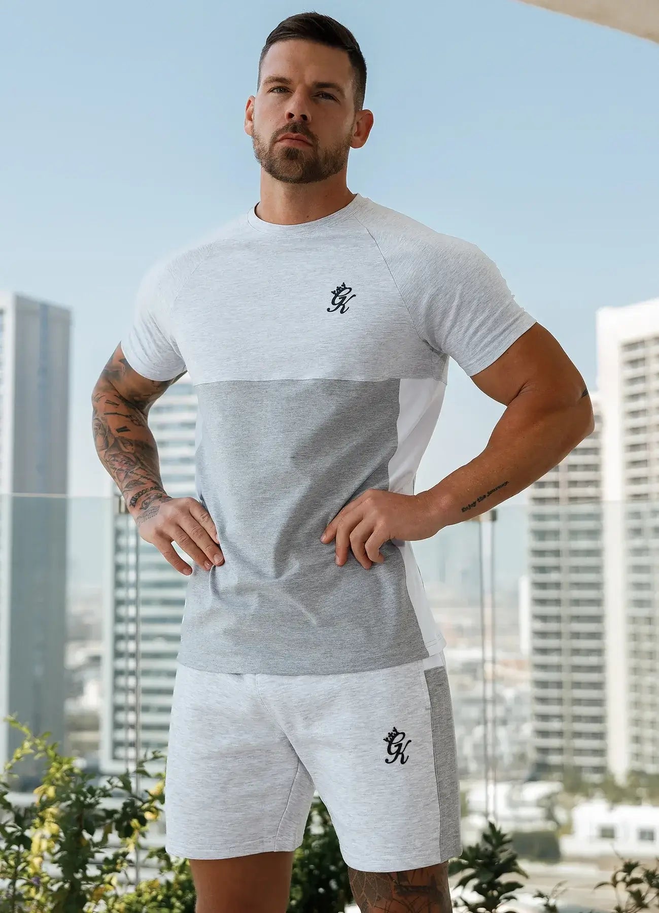 Gym King Contrast Panel Tee - Snow Marl/Light Grey/White, T-Shirt