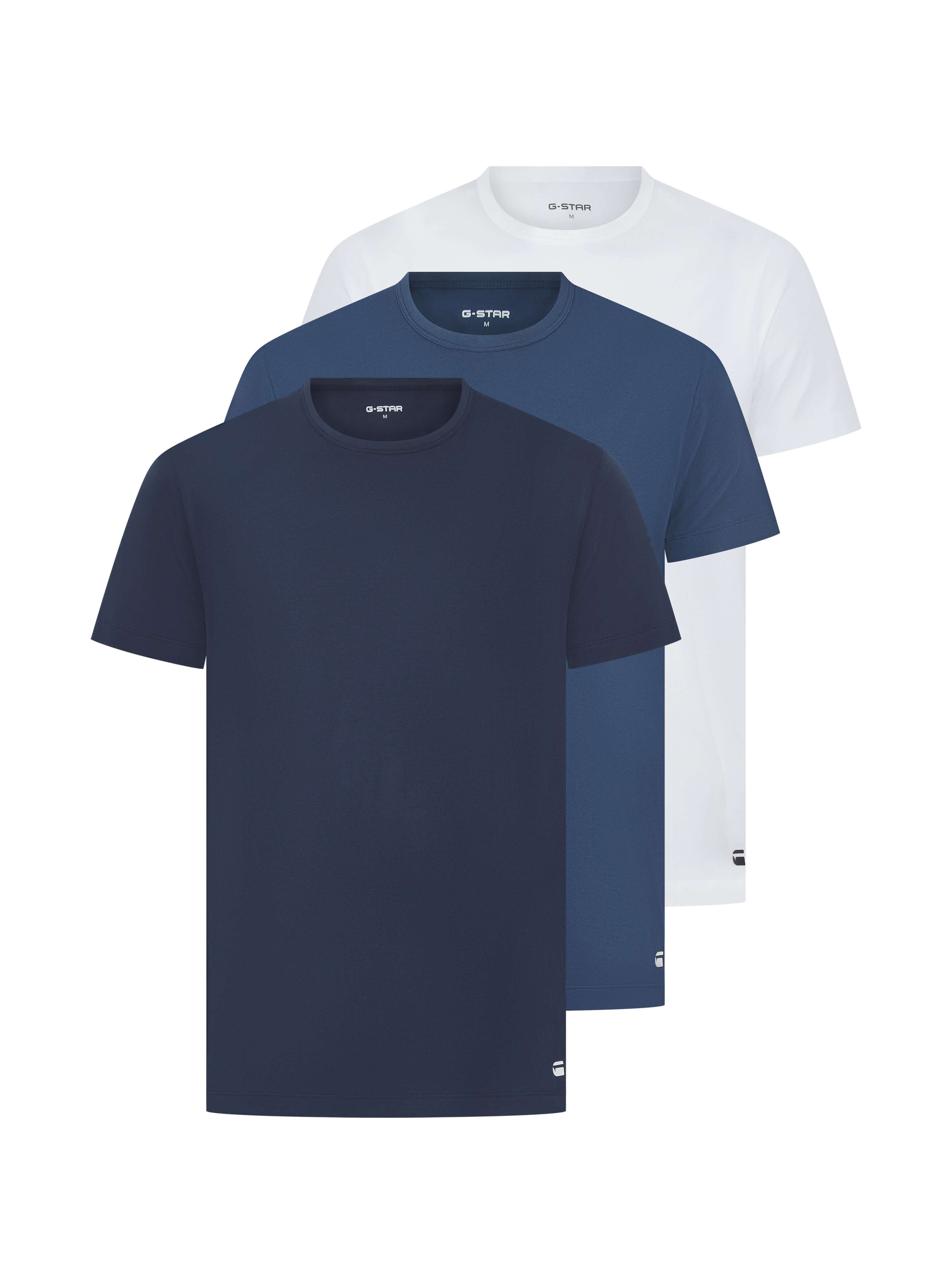 G-Star Men’s 3 Pack Regular Fit T-Shirts – Denim, White, Navy | Modal, Ultrasoft