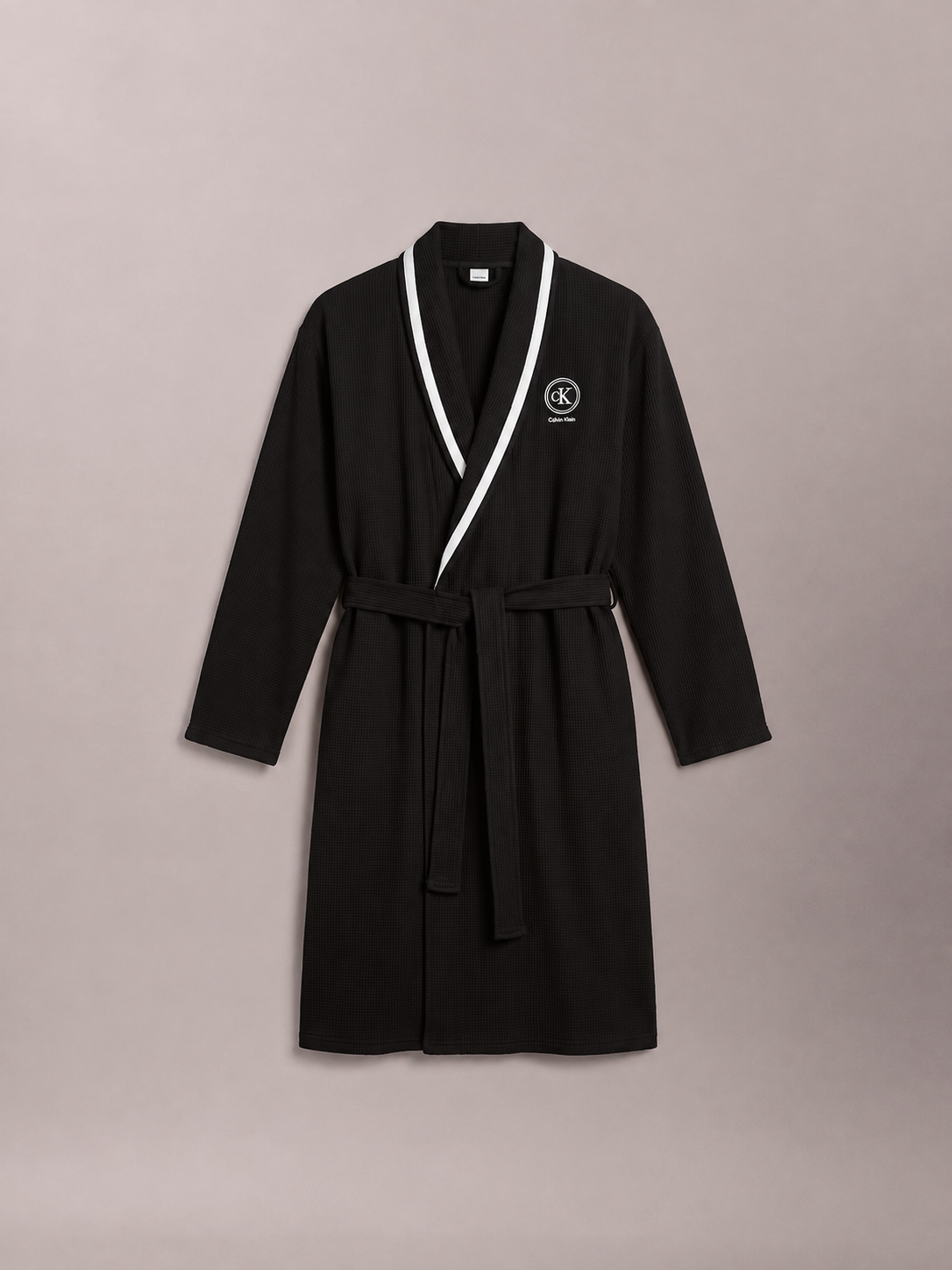Calvin Klein Brushed Waffle Robe – Black