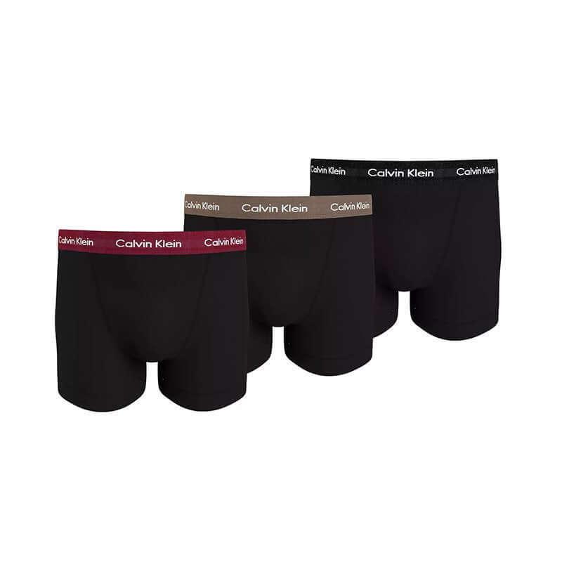 Calvin Klein 3 Pack Cotton Stretch Trunks, Black - Coloured Waistbands
