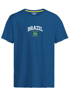 Blue t-shirt with 'BRAZIL' and flag design on a white background