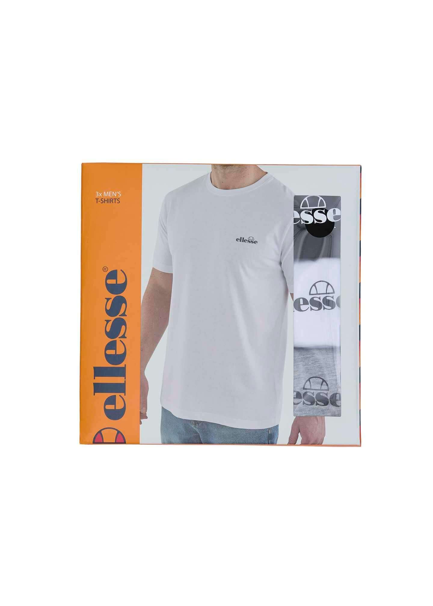Ellesse Men's 3 Pack Azzini 100% Cotton T-Shirts - Black / White / Grey