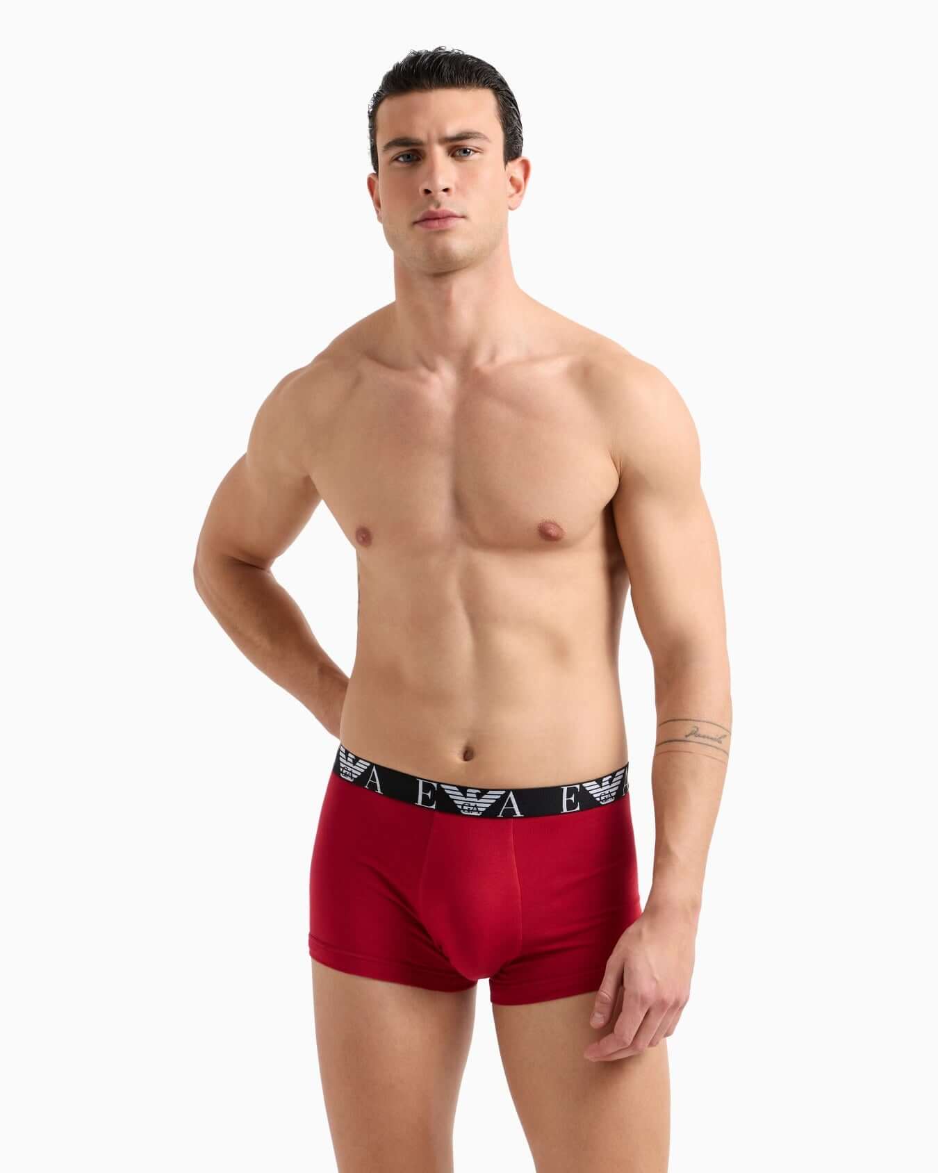 Emporio Armani 3 Pack Bold Monogram Trunks – Red / Black / White